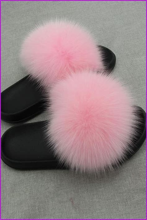 Pink Fox Full Pelt Fur Sliders Df003 Furdela