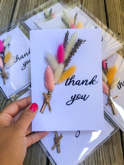Thank You Natural Card Dried Flowers Handmade Card Lavender Etsy