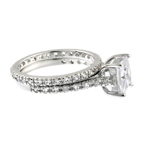 Sterling Silver Square Cz Bridal Engagement Ring Set S7 Ebay