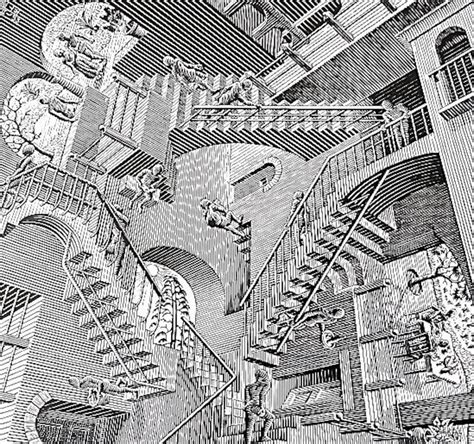 LARGE M C Escher Print RELATIVITY July 1953 Woodcut Vintage 1981