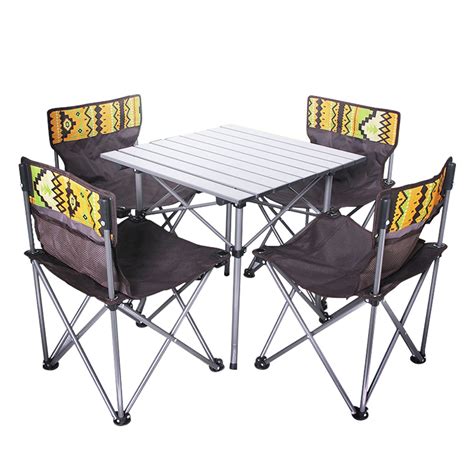 Folding Camping Outdoor Table And Chairs Five Set Portable Picnic Beach Patio Travel Table Chair Set 