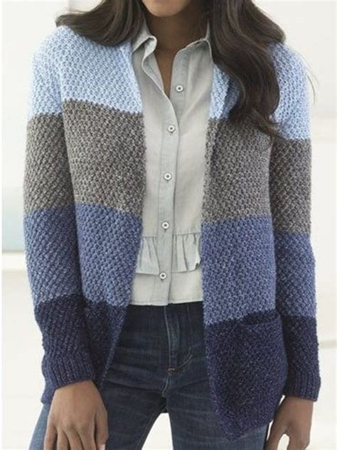 Plus Size Plain Color Block Long Sleeve Casual Sweater Cardigan Sclin