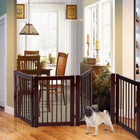 The mainframe attaches to fixed structures such as walls but the gate can be opened for you to walk through. Giantex 30'' Configurable Dog Gate with Door, Freestanding ...