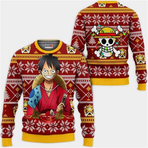 Luffy Ugly Christmas Sweater Custom Wano One Piece Anime Xmas Ts