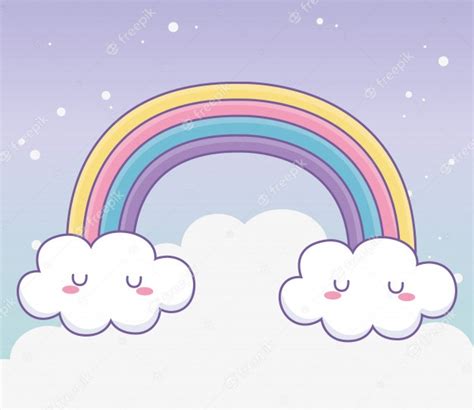 Arco Iris Con Dibujos Animados De Nubes Vector Premium