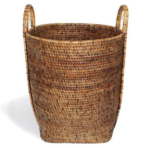 Each basket is woven by hand and is therefore unique. Rattan Round Laundry Basket w/Loop Hand woven rattan ...