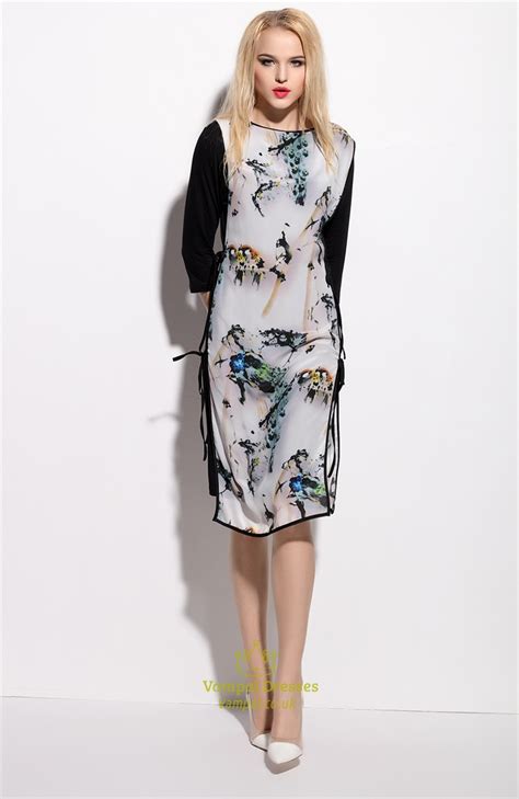 How big is a black and white floral print? Vintage Style Black And White Floral Print 3/4 Sleeve ...