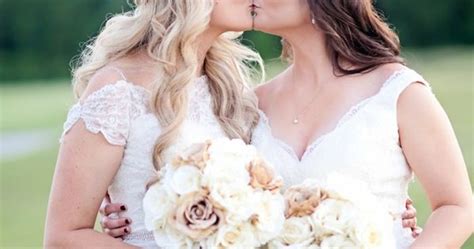 Lesbian Wedding Portrait Two Brides Kissing Louisiana Rustic Diy Wedding Two Brides