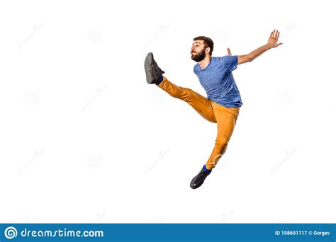 Caucasian Young Man Dance Full Length Portrait Isolated Stock Image