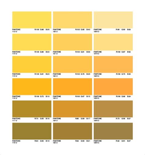 Pantone Color Chart Yellow