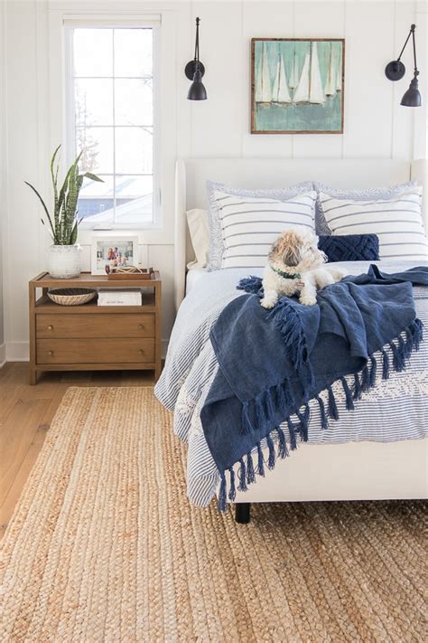 White And Blue Lake House Master Bedroom The Lilypad Cottage