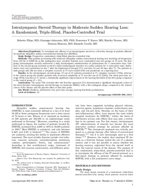 Pdf Intratympanic Steroid Therapy In Moderate Sudden Hearing Loss A