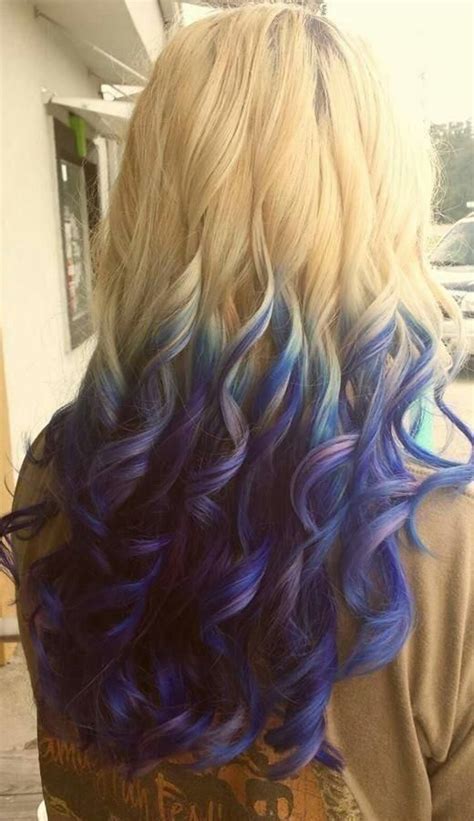 Blue And Purple Highlighted Tips On Blonde Hair Hair