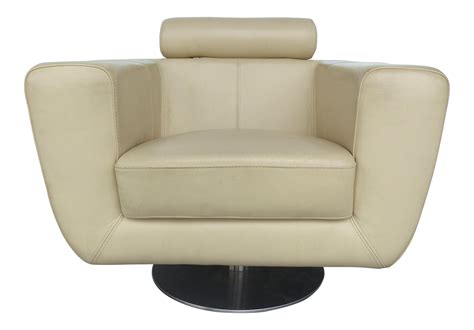 Modern Beige Leather Swivel Club Chair | Chairish