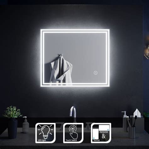 Elegant 600 X 500mm Designer Wall Hung Bathroom Illuminated Led Mirror Demister Pad Horizontal