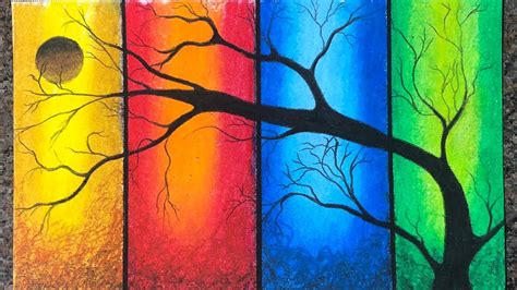 4 Seasons Tree Drawing With Oil Pastels For Beginners Youtube