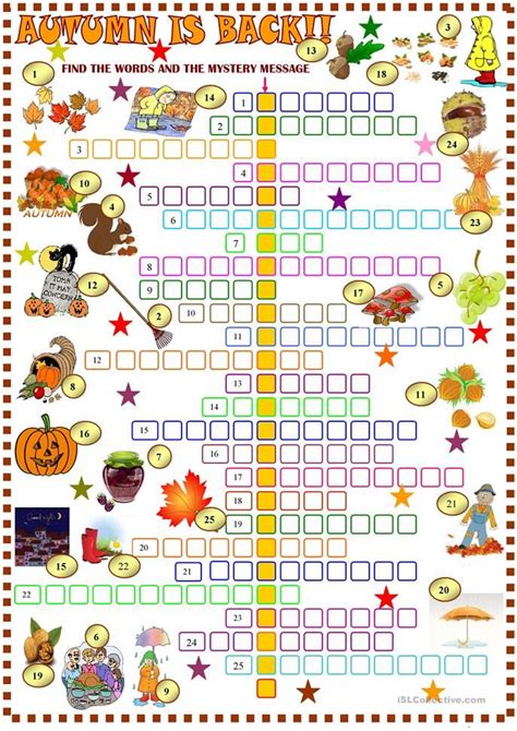 Autumn Crossword Puzzle With Key Easter Crossword