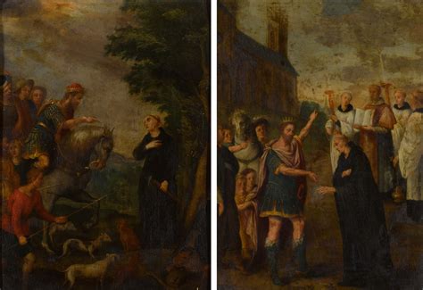 Flemish School 17th Century Two Scenes From The Life Of Saint