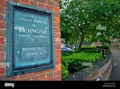 Sign For London Borough Of Richmond Upon Thames Municipal Offices Stock