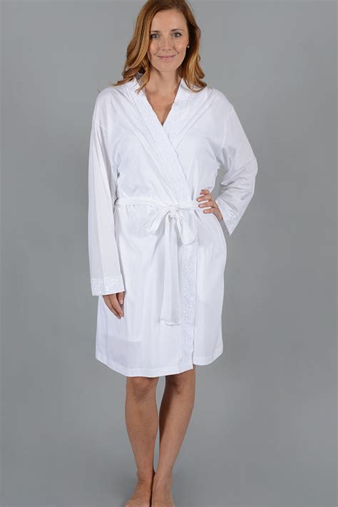 Lace Trim Short Kimono Robe Cotn Collection