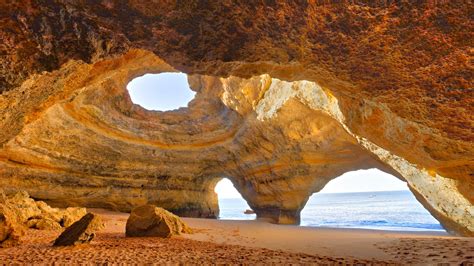 Benagil Cathedral Caves At Coast Of Algarve Lagoa
