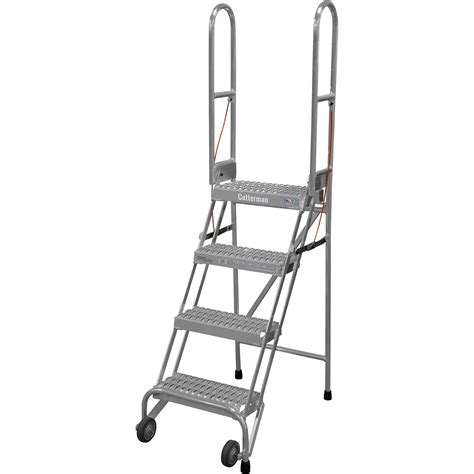 Cotterman Folding Rolling Ladder — 4 Steps 350 Lb Capacity Serrated
