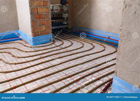 Installation Of Underfloor Heating System Stock Image Image Of