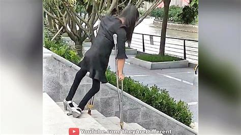 Amazing Polio Girl Climbing Stairs On High Heels Youtube