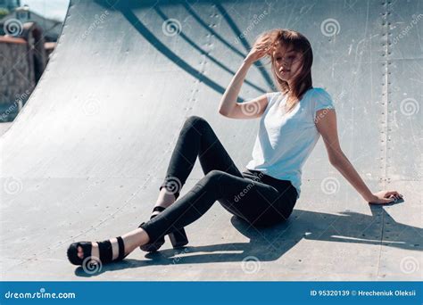 Beautiful Young Girl Posing On The Playground Stock Image Image Of