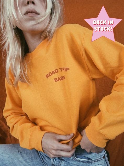 Road Trip Babe Sweatshirt Available In Golden Yellow Sizes S M L