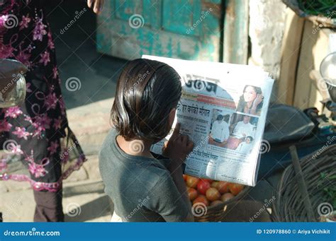 Children Read Newspapers In India Editorial Image Image Of Smiling