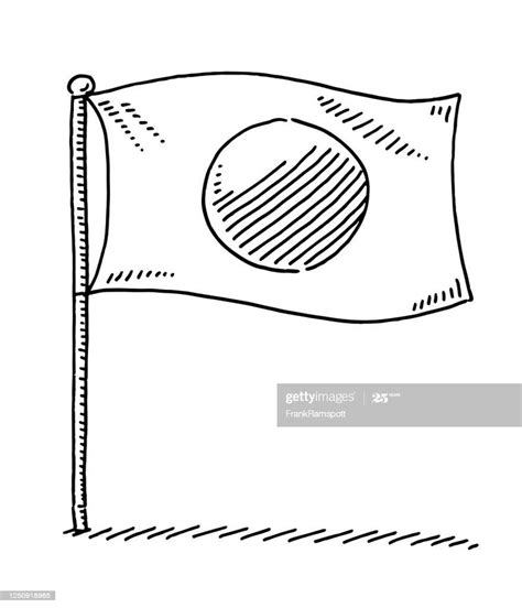 Hand Drawn Vector Drawing Of A Flag Of Japan Black And White Sketch