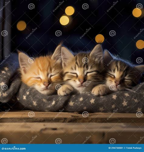 Cute Kitten Relaxing And Sleeping Peacefully Generative Ai Stock