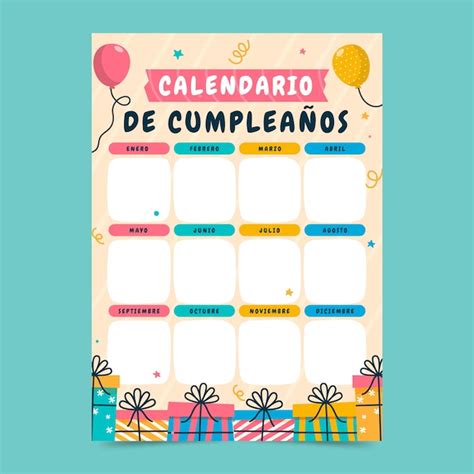 Plantilla De Calendario De Cumpleaños Dibujada A Mano Vector Gratis