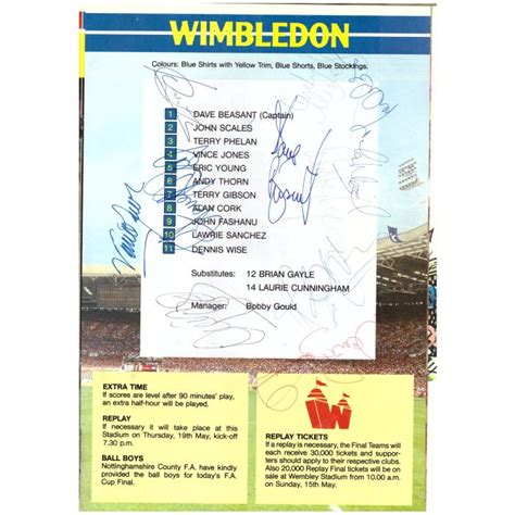 1988 Fa Cup Final Programme Fully Signed By Wimbledon Team