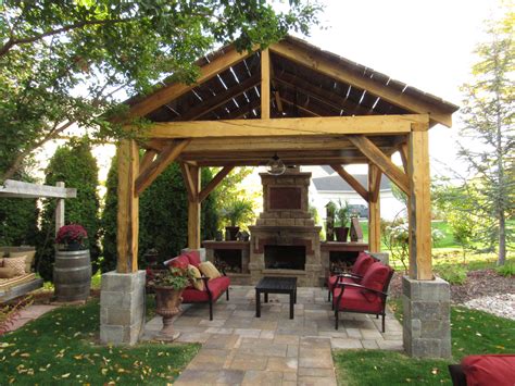 Pergola Lounge Patio Backyard Traditional Style Stone Round Veneered Firepit On Grey Gravel