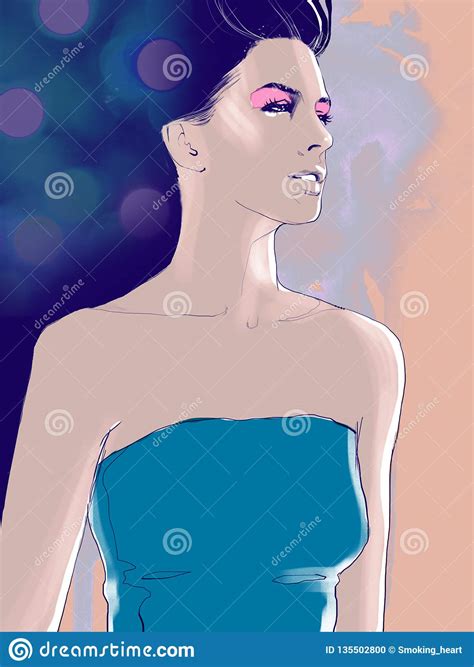 Young Beautiful Girl Draw Portrait Fashion Illustration Stock Illustration Illustration Of