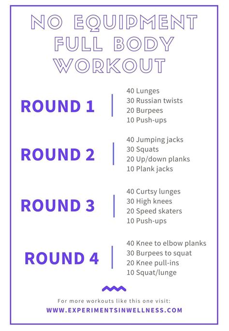 The No Equipment Full Body Workout Plan For Beginners Is Shown In Purple And White