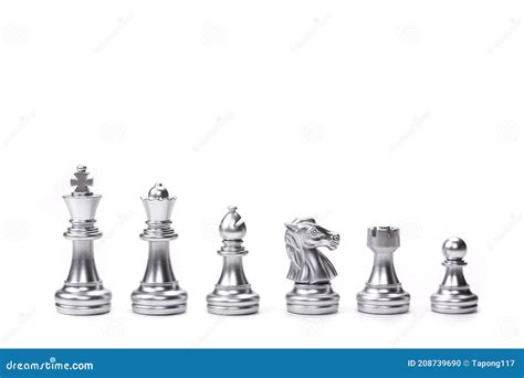 Silver Chess Pieces King And Queen Isolated On Black Background Royalty