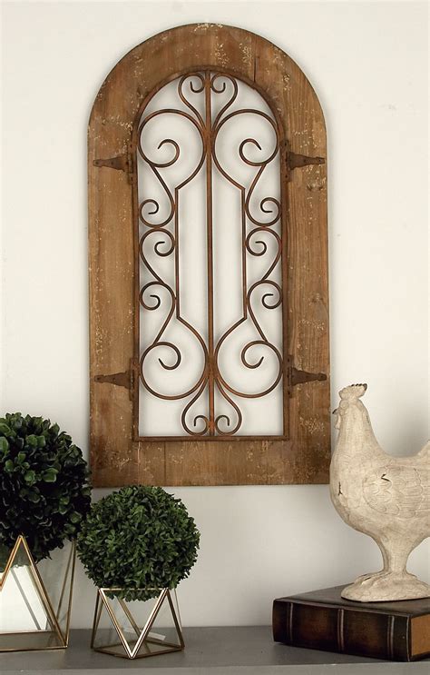 Decmode Large Rustic Style Iron And Wood Wall Decor Antique Metal Gate