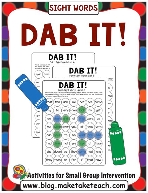 Dab It Game Boards For Sight Words And Phonics Skills Make Take And Teach