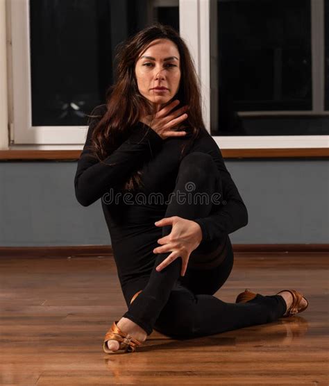 Girl In Black Dress Are Training In Dance Studio Stock Photo Image Of