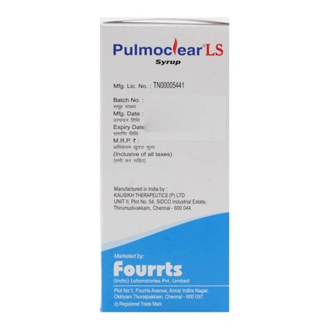 Pulmoclear Ls Syrup 100 Ml Price Uses Side Effects Composition