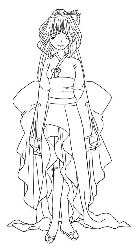 Anime Kimono Girl Line Art Sketch Coloring Page | Chibi girl drawings