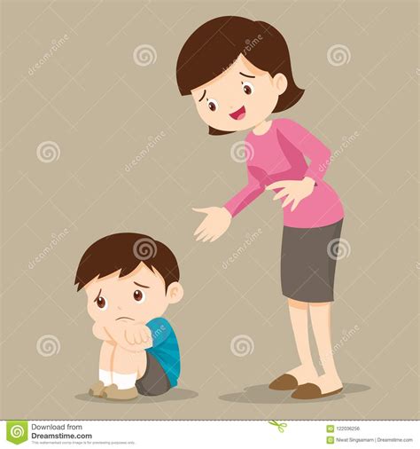 Mother Comforting Sad Boy Grieving Stock Vector Illustration Of