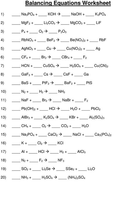8th Grade Chemical Equations Worksheet