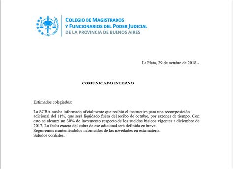 Comunicado Interno Colegio De Magistrados Y Funcionarios Publicos De