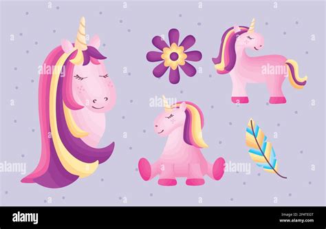Cute Three Babies Unicorns Characters Stock Vector Image And Art Alamy