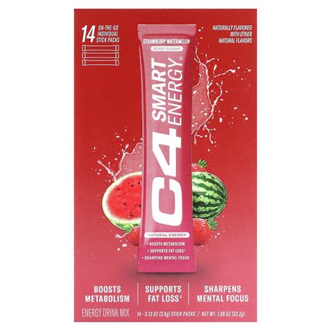 Cellucor C4 Smart Energy Drink Mix Strawberry Watermelon 14 Sticks 013 Oz 38 G Each