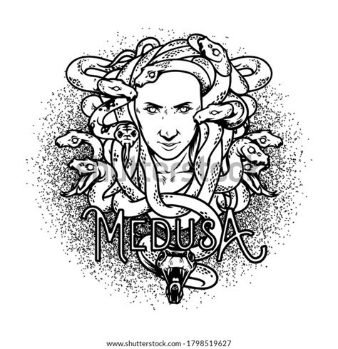 Black White Medusas Head Illustration Tshirt Stock Vector Royalty Free